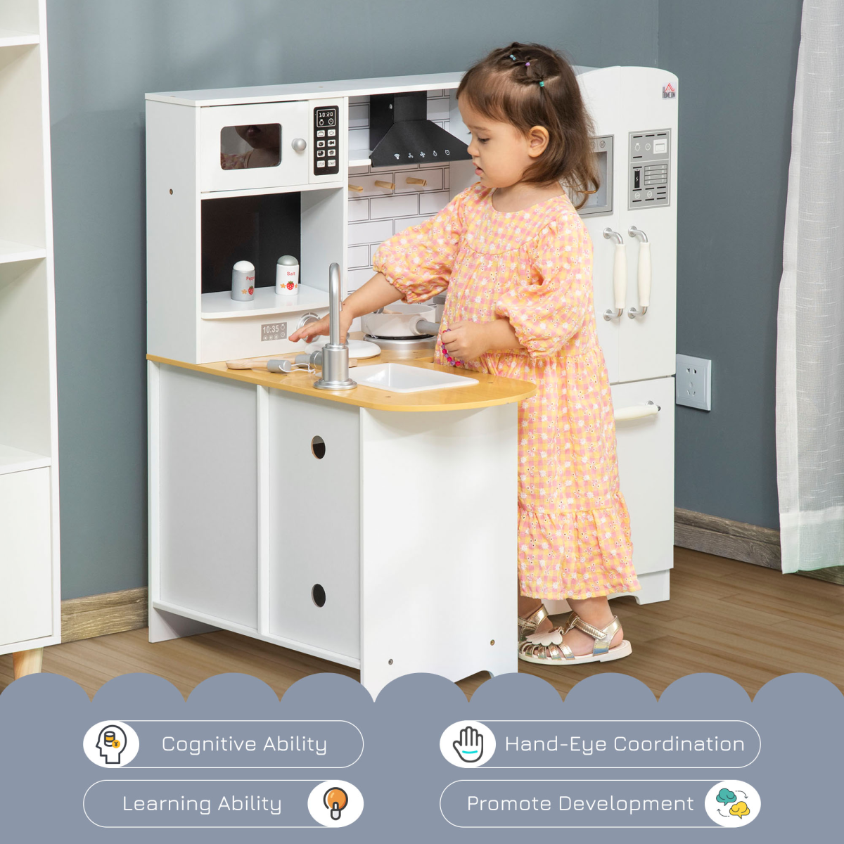 HOMCOM White Kids Kitchen Playset with Full Accessories