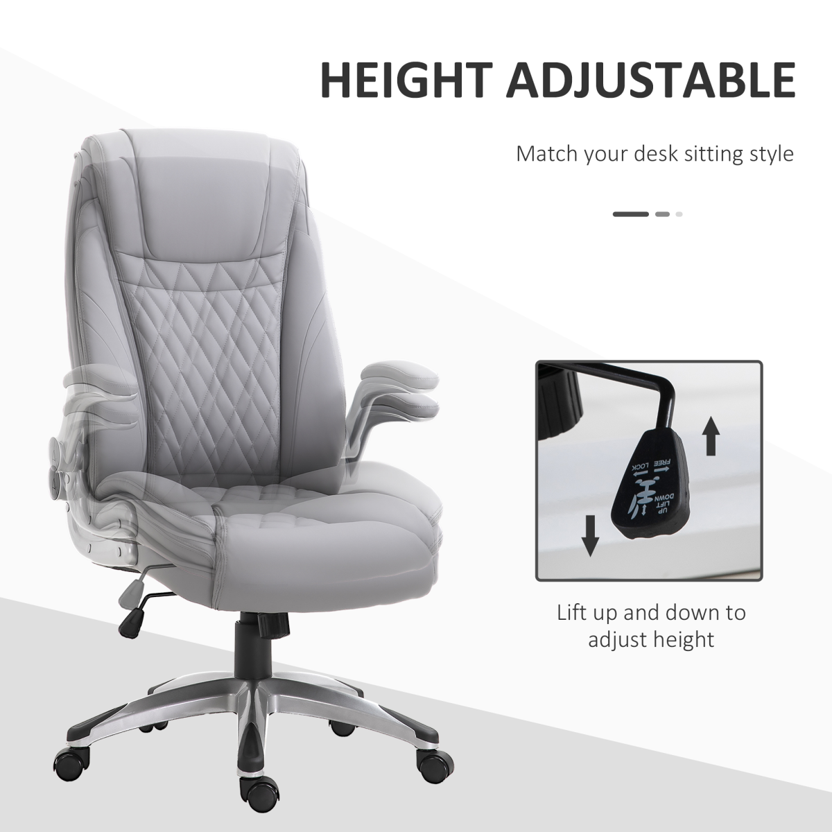 Vinsetto Grey High Back Executive Office Chair with Headrest, Adjustable Height, Armrests and 360° Swivel Base