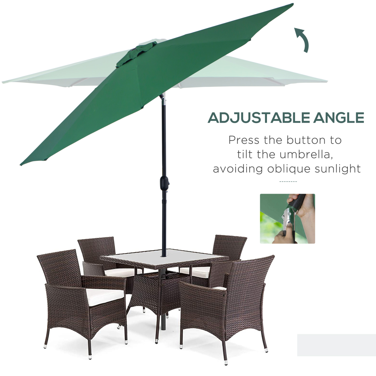 3m Patio Umbrella Outdoor Sunshade Canopy with Tilt and Crank, Green
