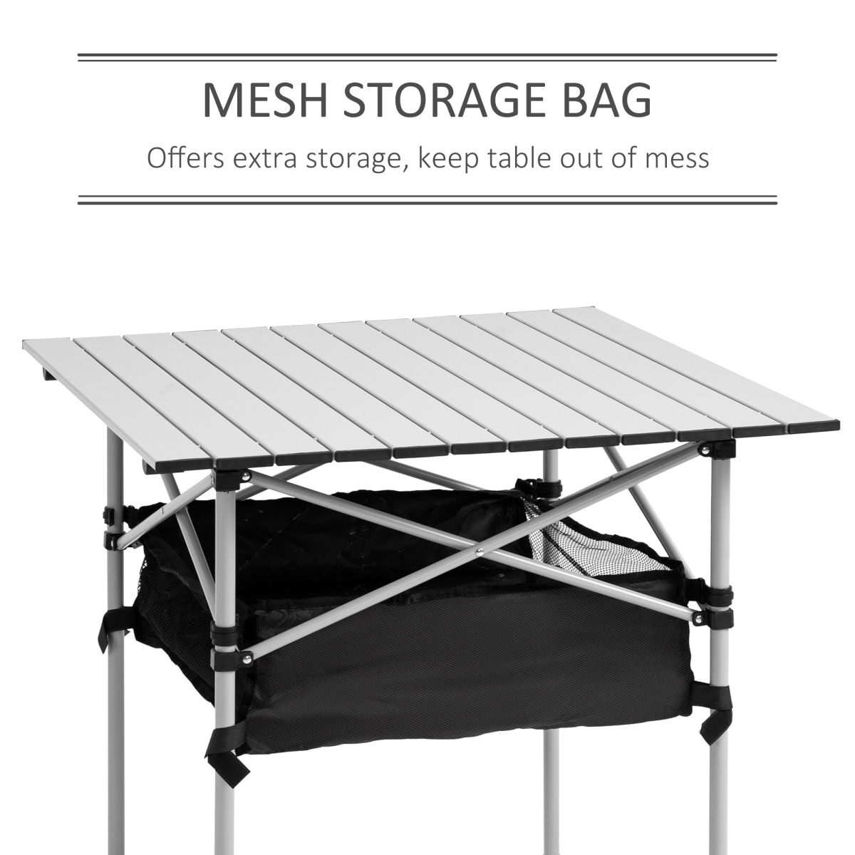 Outsunny Aluminum Roll-Top Camping Table with Storage Bag, Foldable, Silver and Black