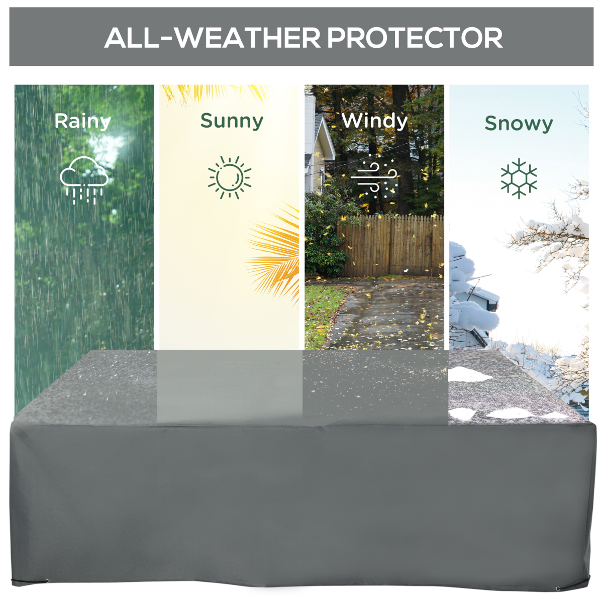 Outsunny 205 x 192cm Grey Garden Furniture Cover, PE Coated 300 x 600 Oxford Fabric, Water and UV Resistant, Pull Cords, Suitable for Outdoor Patio Furniture