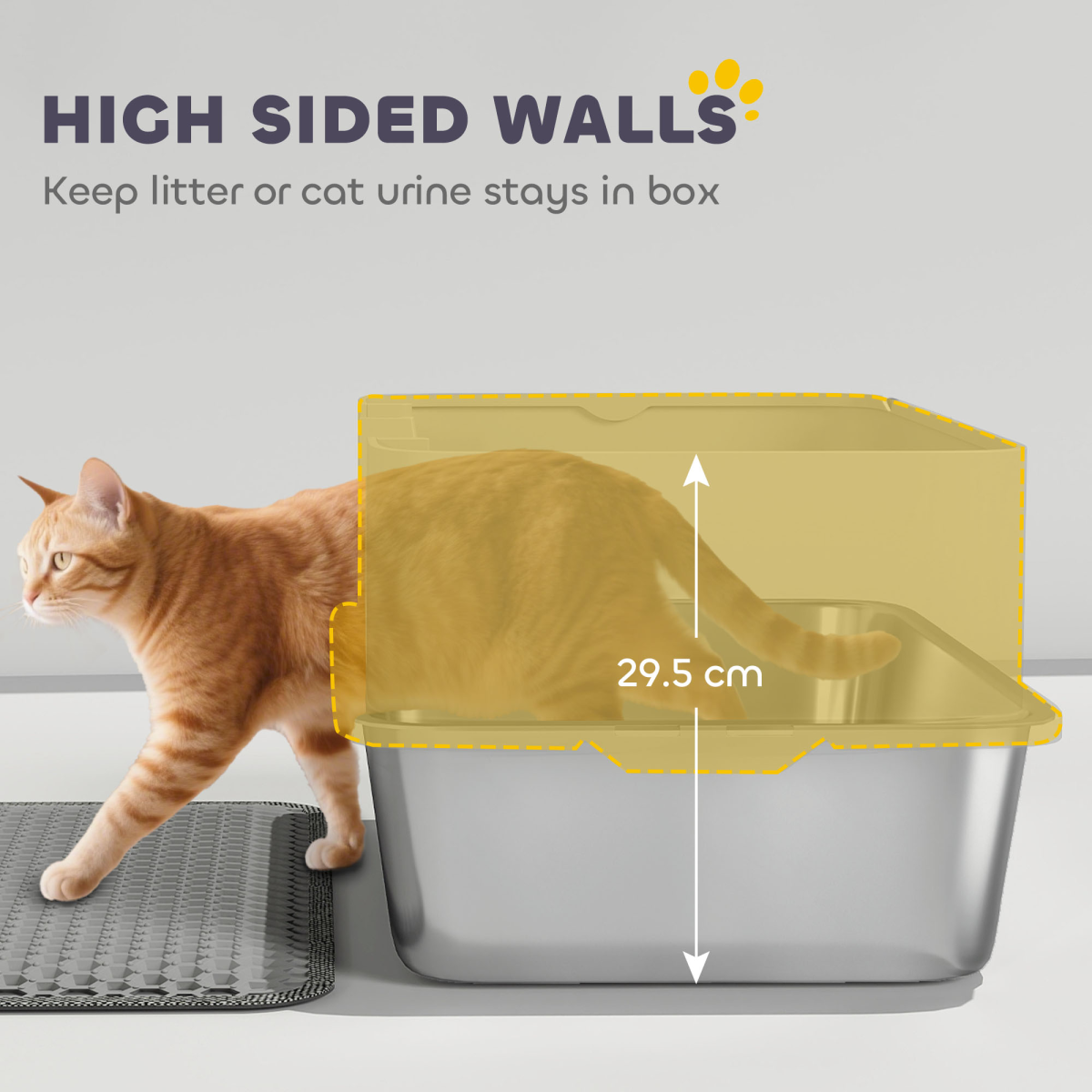 PawHut Stainless Steel High-Sided Cat Litter Box with Scoop
