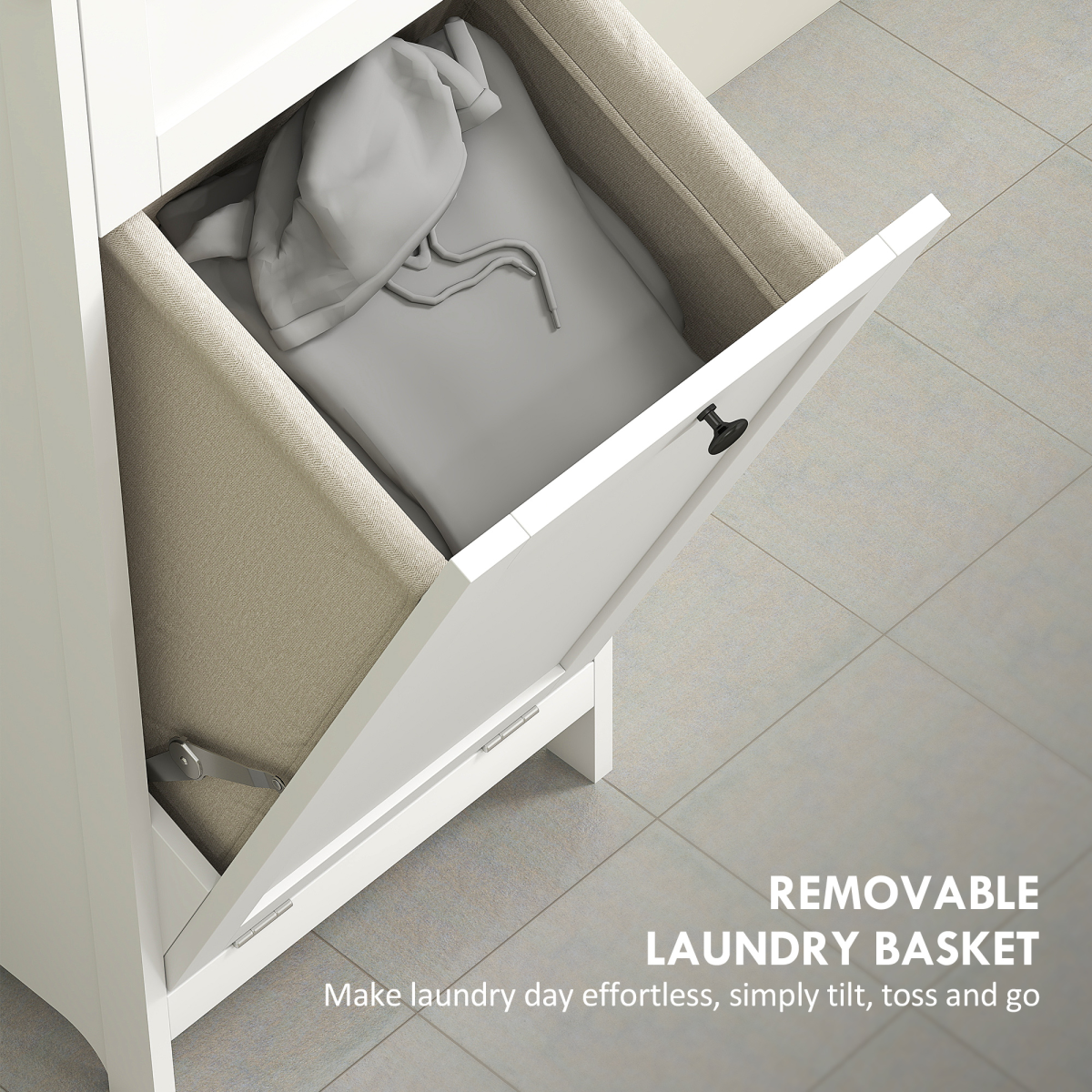 HOMCOM Slim White Bathroom Storage Cabinet with Tilt-Out Hamper