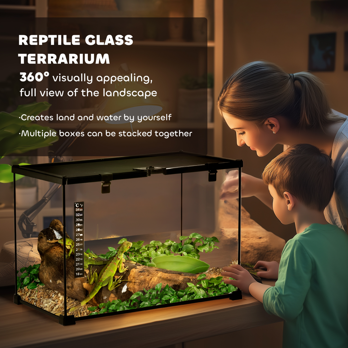 PawHut 50 x 30 x 35 cm Reptile Terrarium, Lockable Wire Mesh, Full-View, Black, for Lizards, Horned Frogs, Snakes