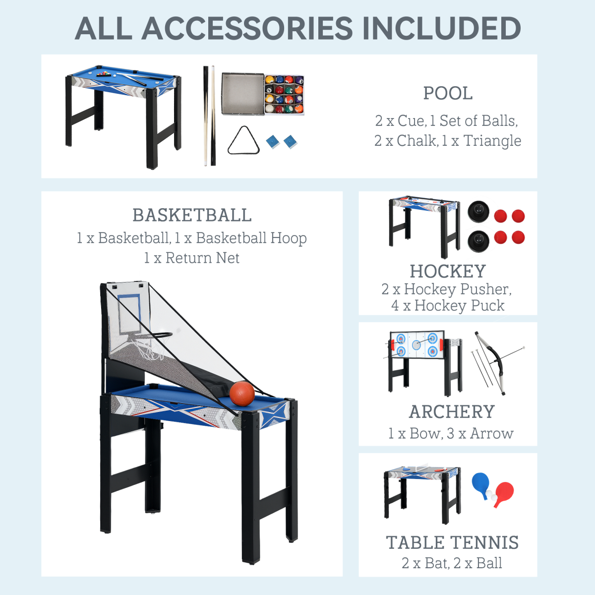 SPORTNOW 5-in-1 Game Table Combo for Kids, Blue
