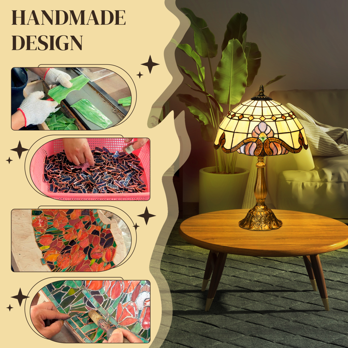 HOMCOM Stained Glass Table Lamp, Multi-Coloured, E27 Bulb Not Included