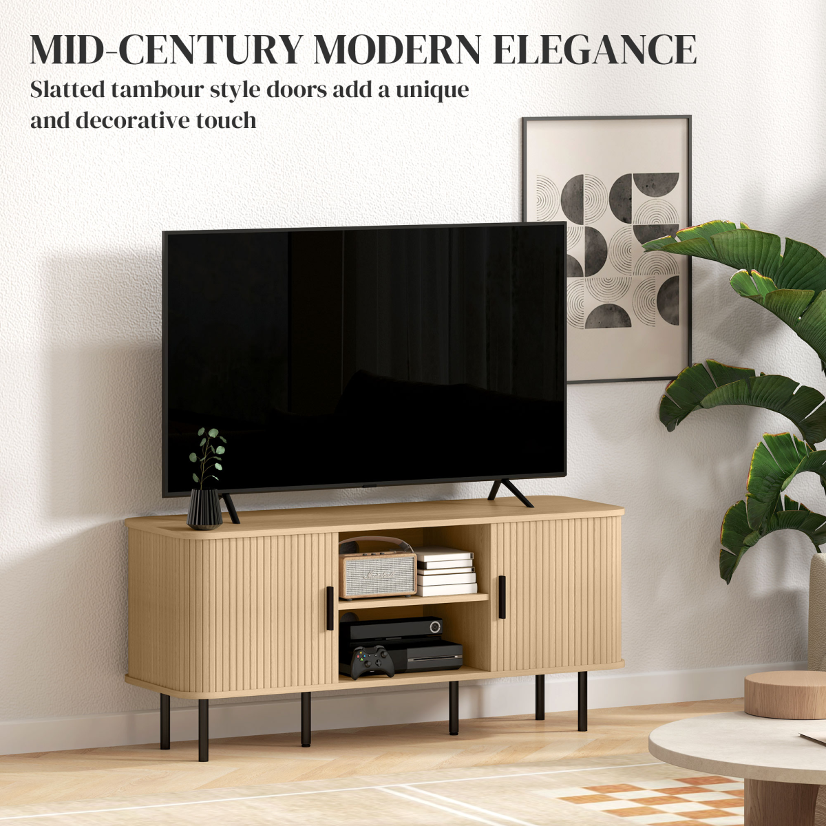 HOMCOM Oak Tone TV Stand with 2 Shelves, 2 Cupboards & Cable Hole
