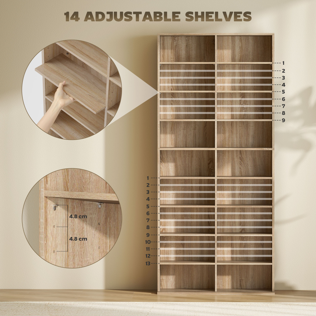 HOMCOM 640 CD 360 DVD Storage Tower, 18 Compartments, Natural