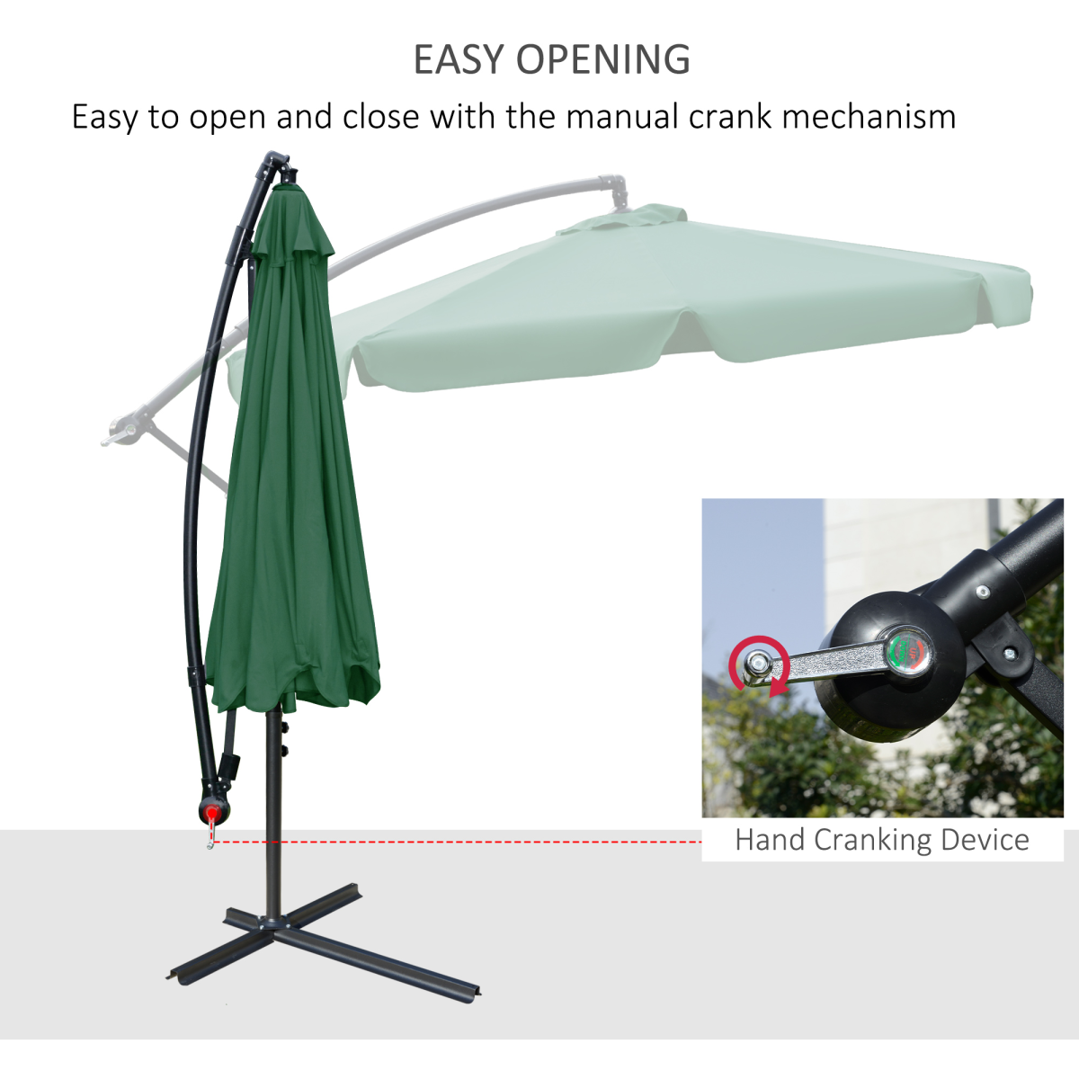 Outsunny 2.7m Outdoor Banana Parasol Cantilever Umbrella with Crank Green