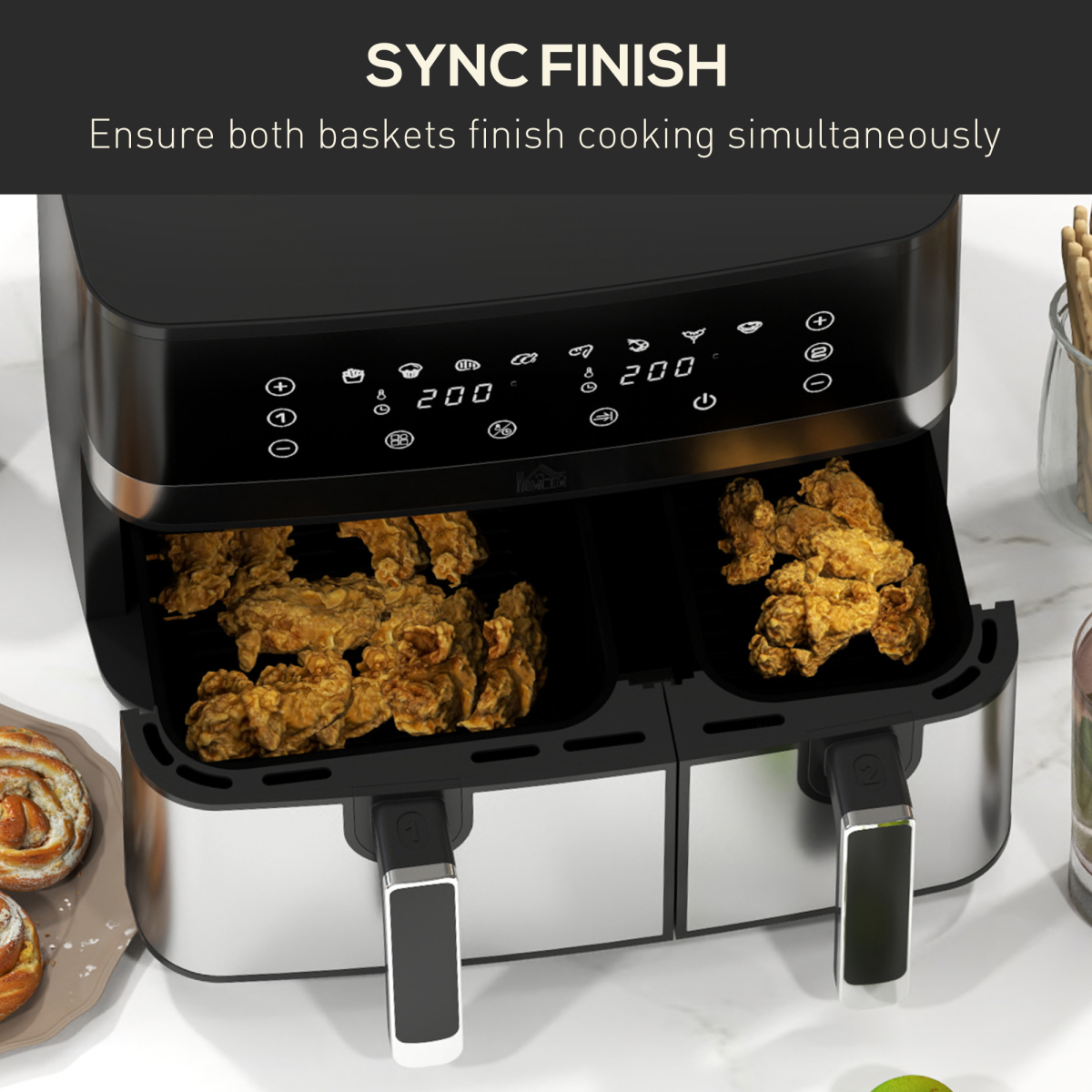 HOMCOM Dual Zone Air Fryer 8.5L with SYNCFinish, 2700W