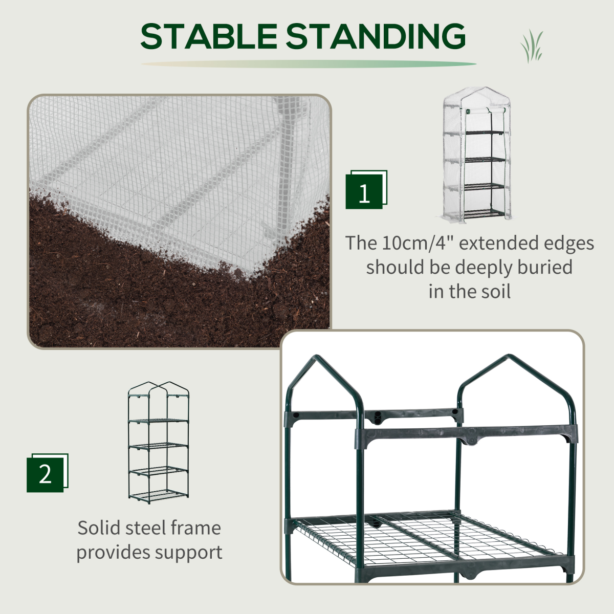 Outsunny 4 Tier Portable Mini Greenhouse with Steel Frame, PE Cover, Zipped Roll-Up Door, 160x69x50cm