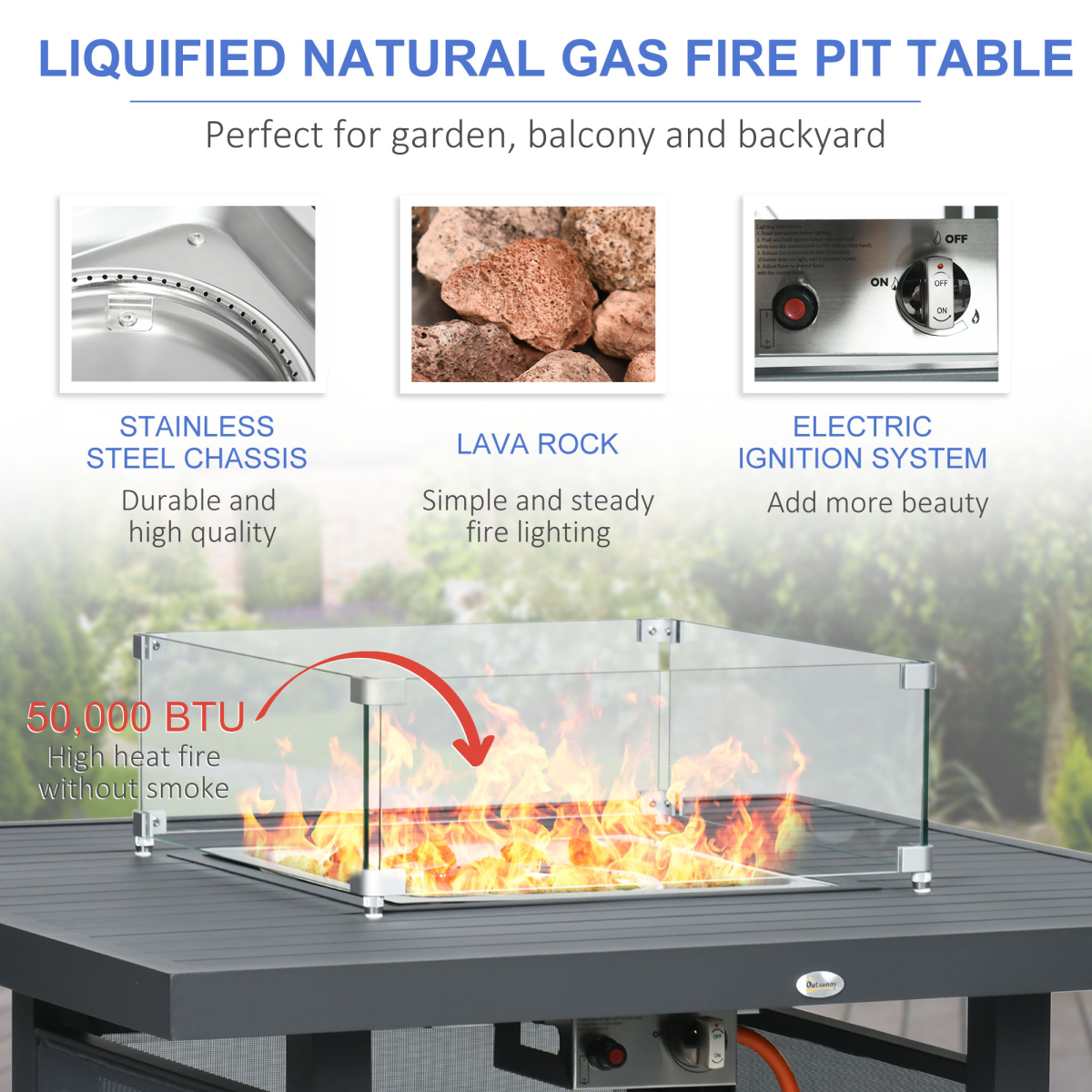 Outsunny 6-Piece Garden Furniture Set with Fire Pit Table, Aluminium