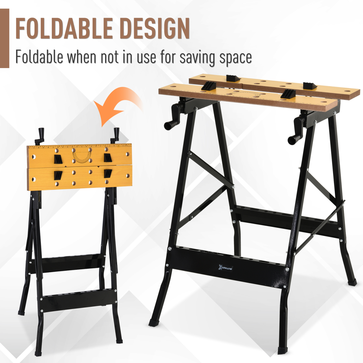 DURHAND MDF Top Portable Folding Work Bench, Sawhorse, Clamp and Work Table with Adjustable Clamps, Black