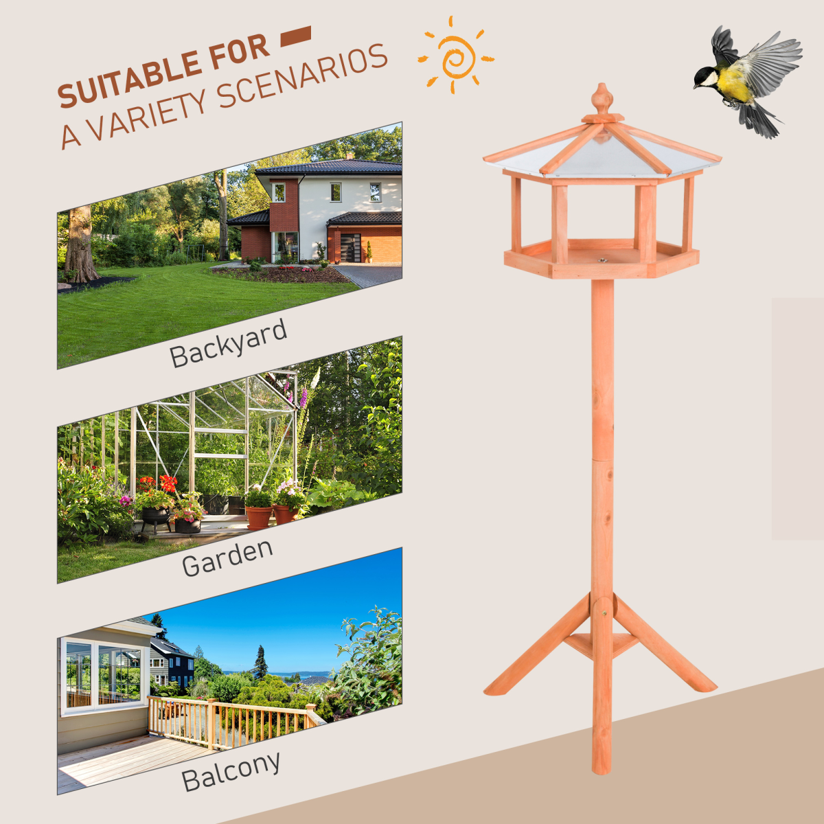 Bird Stand Feeder Table Feeding Station Garden Wood Coop Parrot Nesting Stand
