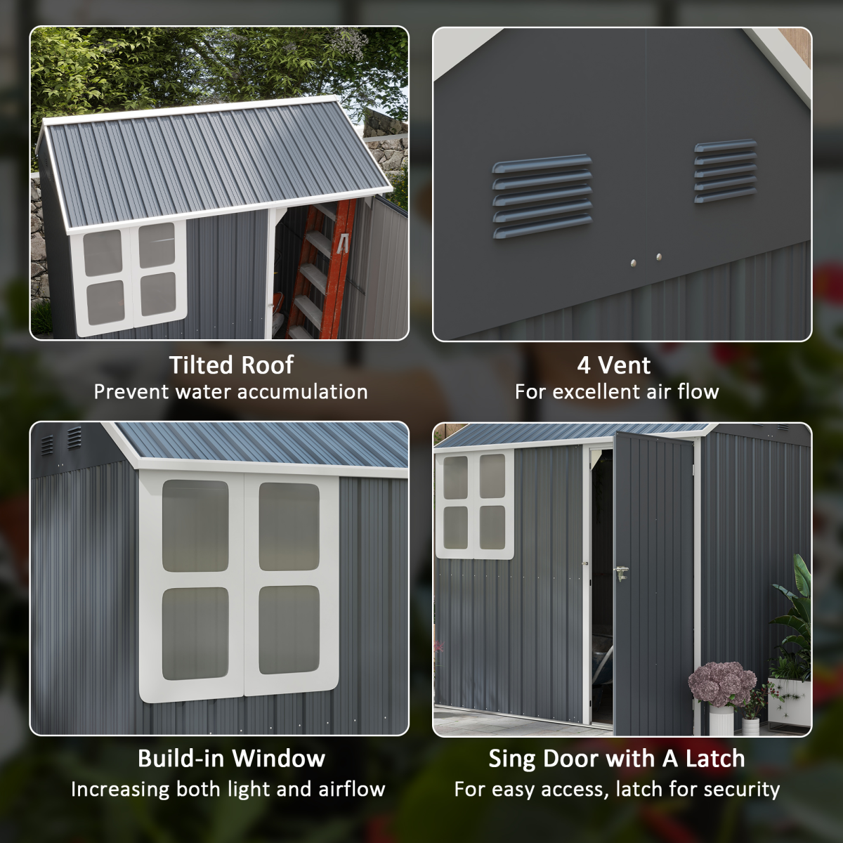 Galvanised Steel Outdoor Storage Shed 7x6ft with Window & Vents