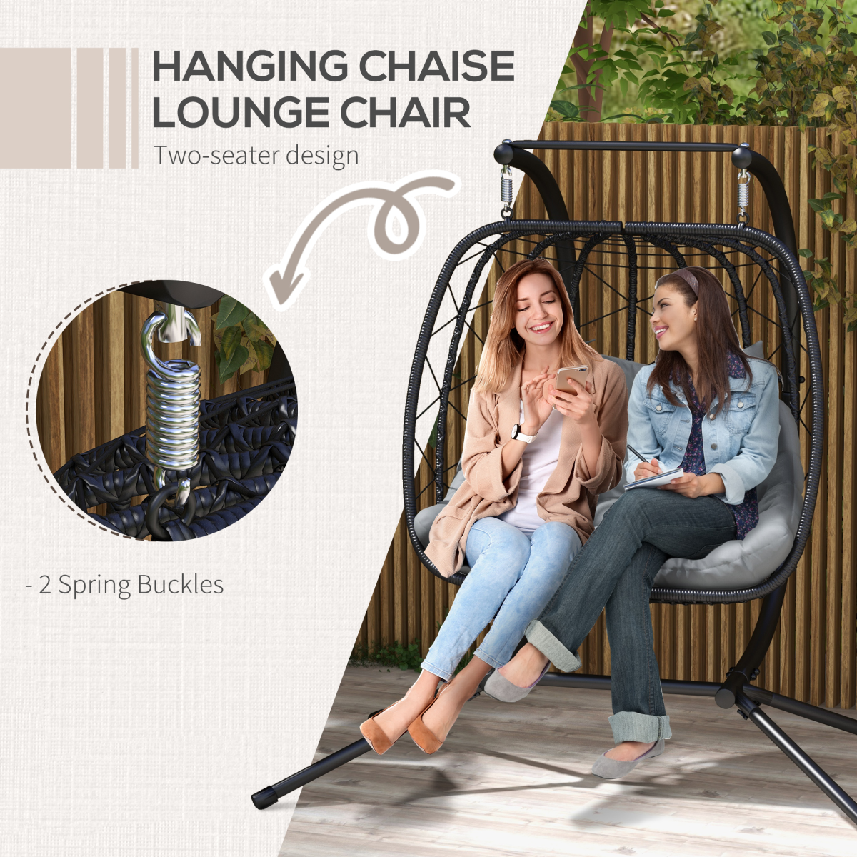 Outsunny Hanging Swing Chair with Thick Cushion, PE Wicker Patio Hanging Chair, Black