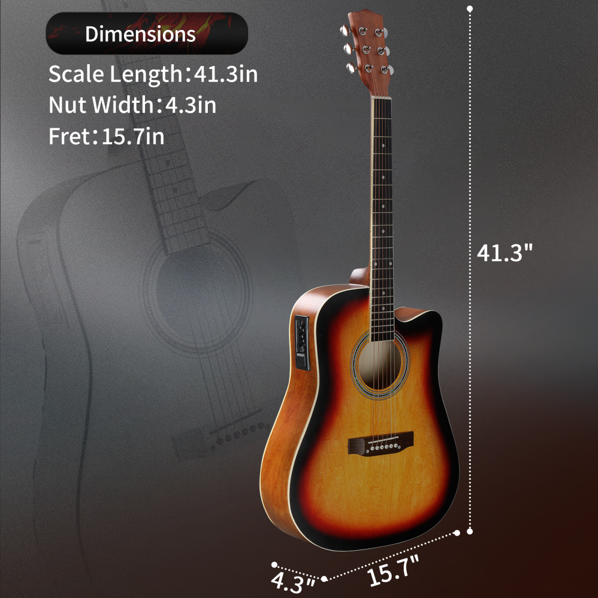 【】KMA101 41In Basswood Panel Matte Edging Folk Guitar with 10W Amplifier Bag Tuner and other Accessories Sunset