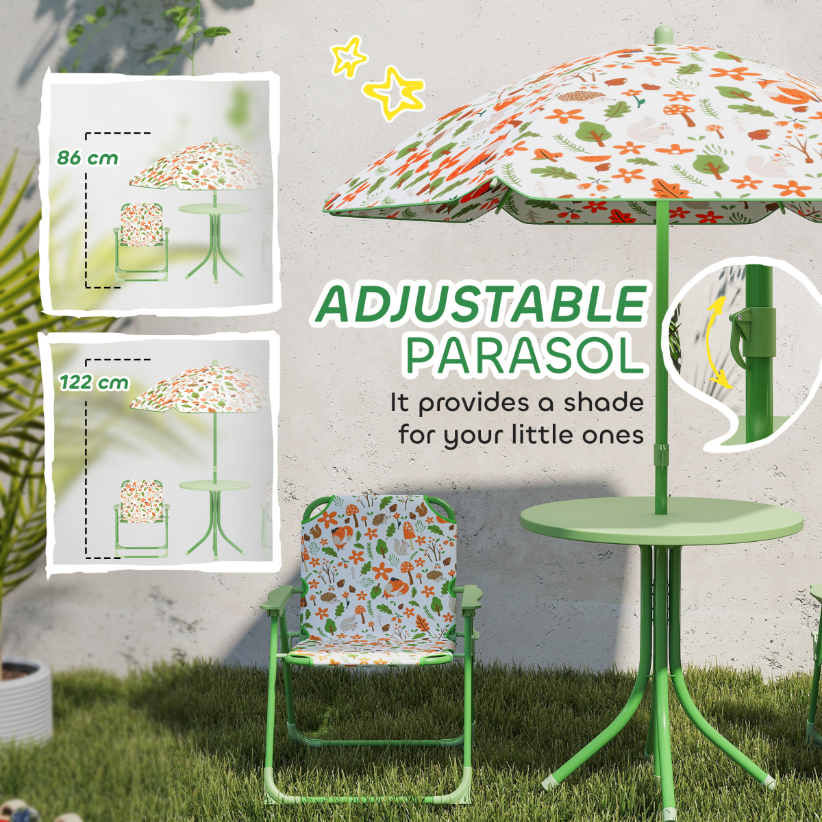 AIYAPLAY Kids Fox Outdoor Furniture Set with Adjustable Parasol
