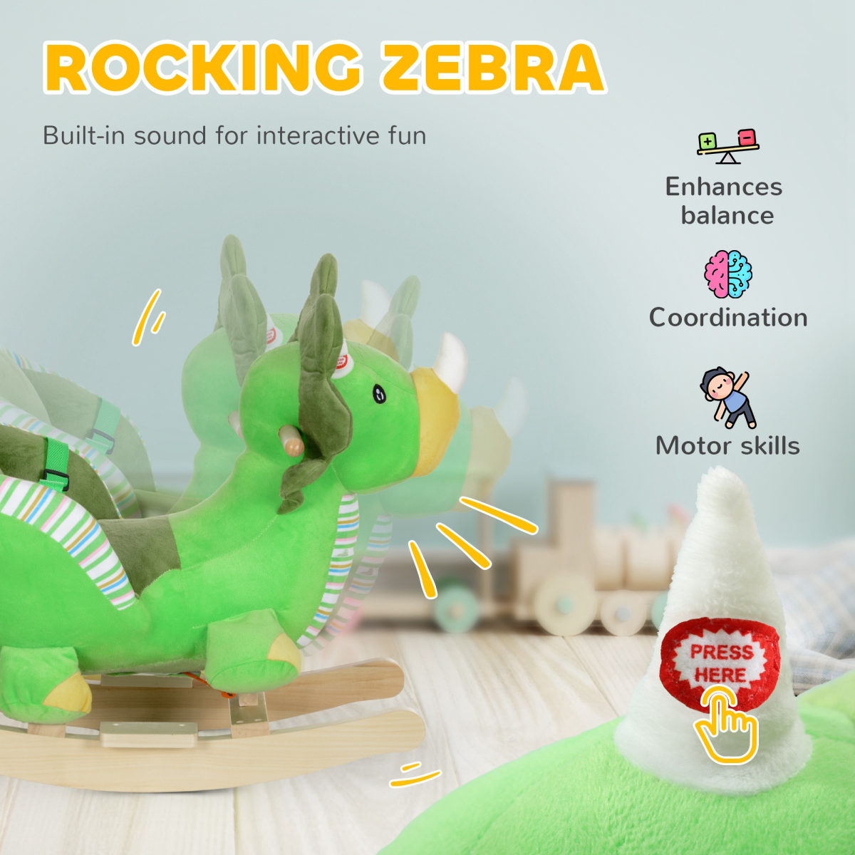 AIYAPLAY Dinosaur Baby Rocker with Animal Sound, Green