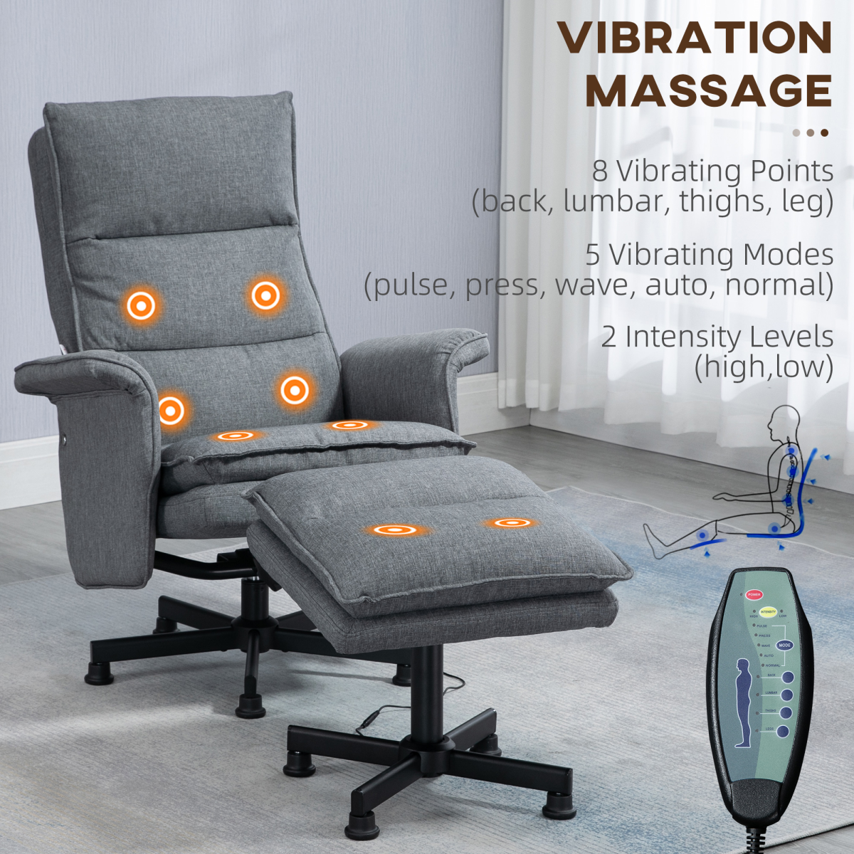HOMCOM Swivel Massage Recliner Chair with Footstool, Grey