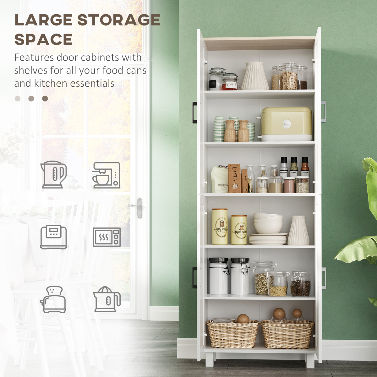 HOMCOM Modern Kitchen Cupboard Storage Cabinet with 4 Shelves, White