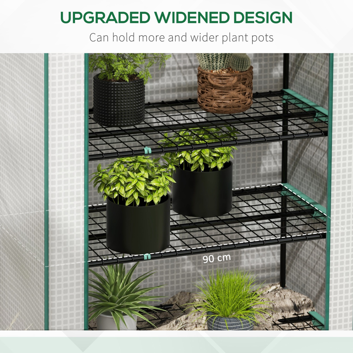 Outsunny 5-Tier Mini Greenhouse with Wide Roll-Up Door, White, 90 x 49 x 193 cm