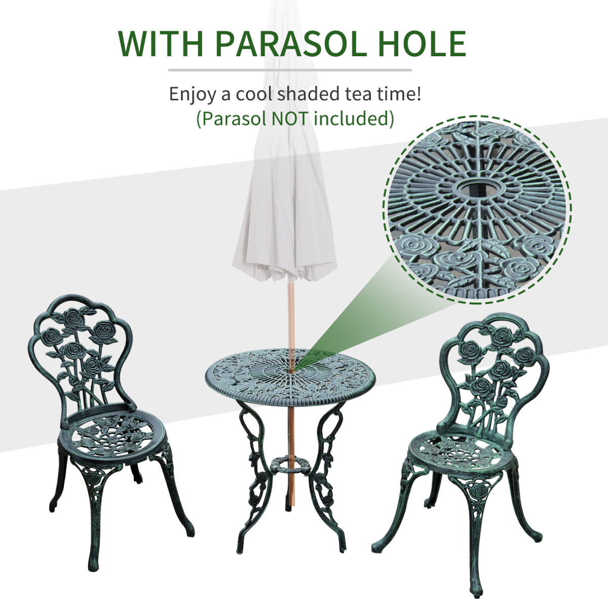 Outsunny 3-Piece Cast Aluminum Bistro Set, Antique Green
