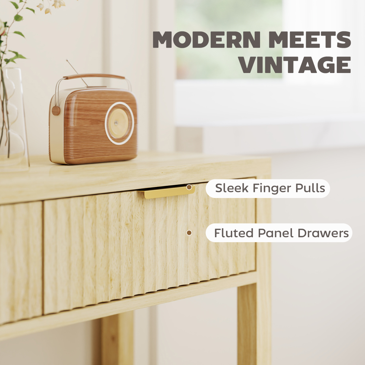 HOMCOM Modern Console Table with Fluted Drawers and Shelf