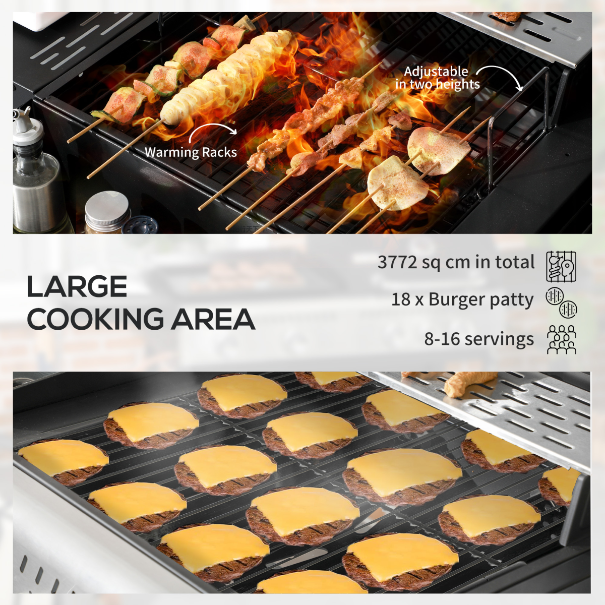 Outsunny Dual Fuel BBQ Grill with Wheels and Warming Rack