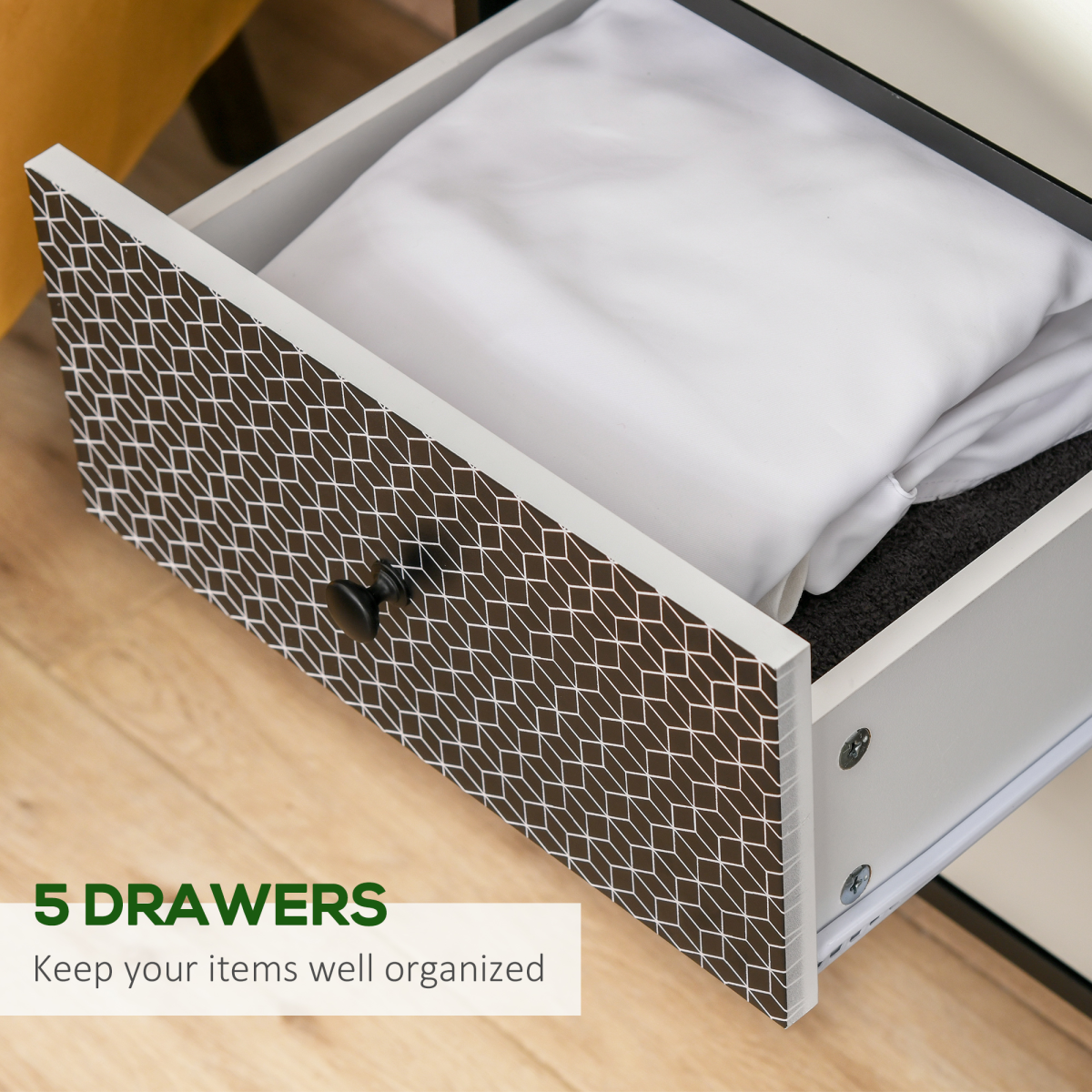 5-Drawer Dresser with Geometric Fronts for Bedroom, Living Room