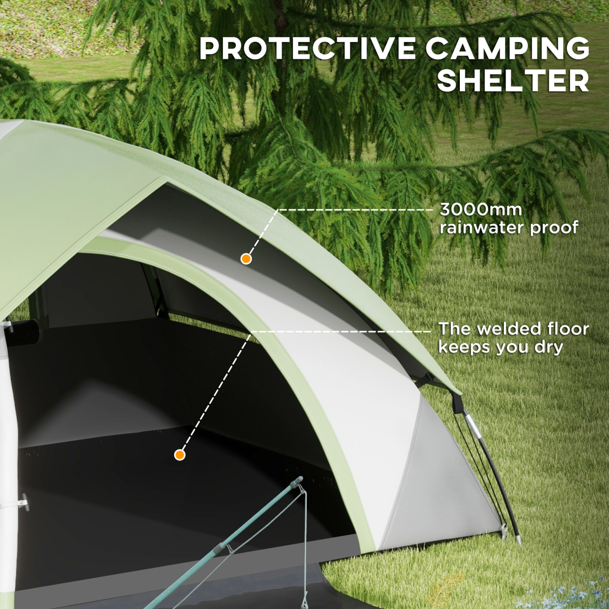 Outsunny 2 Person Camping Tent, Sewn-in Groundsheet, 3000mm Waterproof
