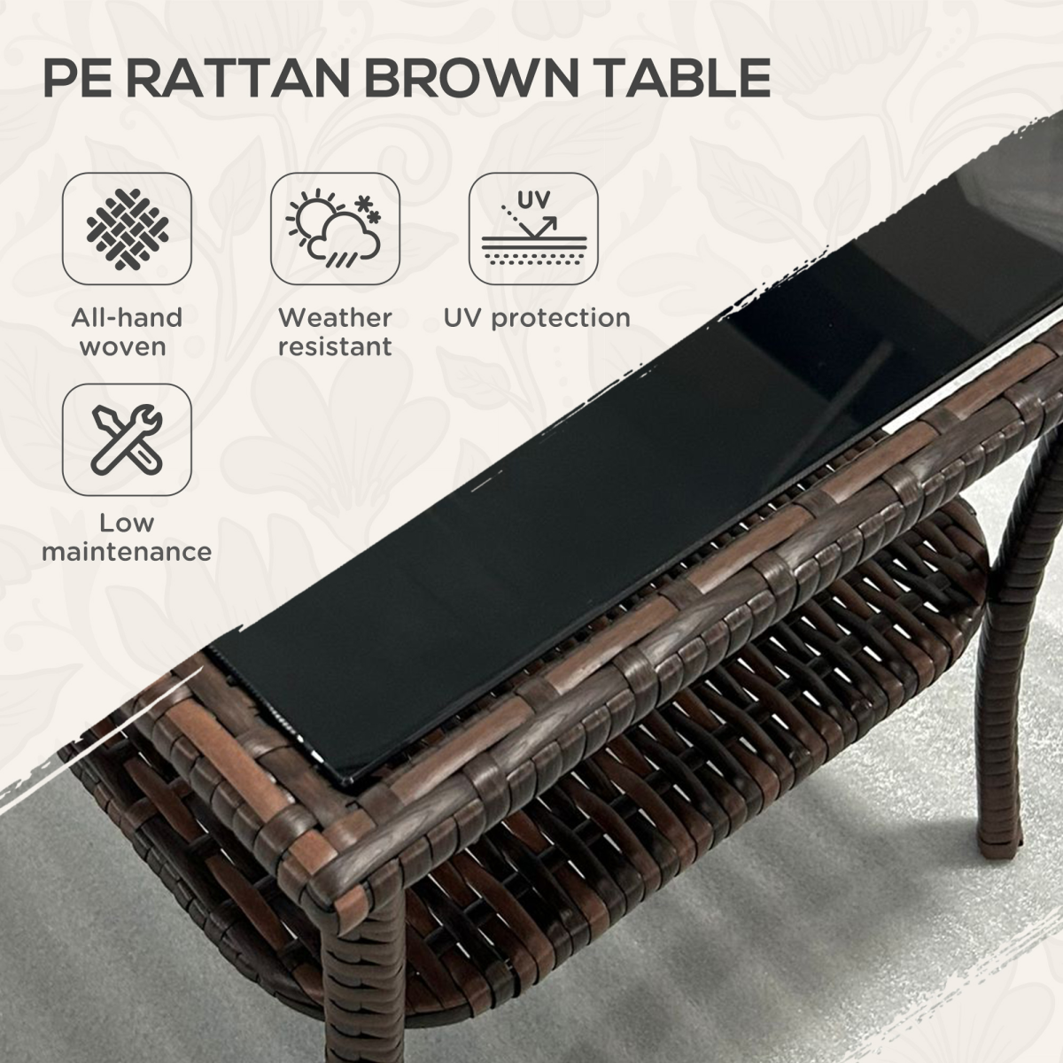 Outsunny PE Rattan Coffee Table, Two-Tier Table with Tempered Glass Top