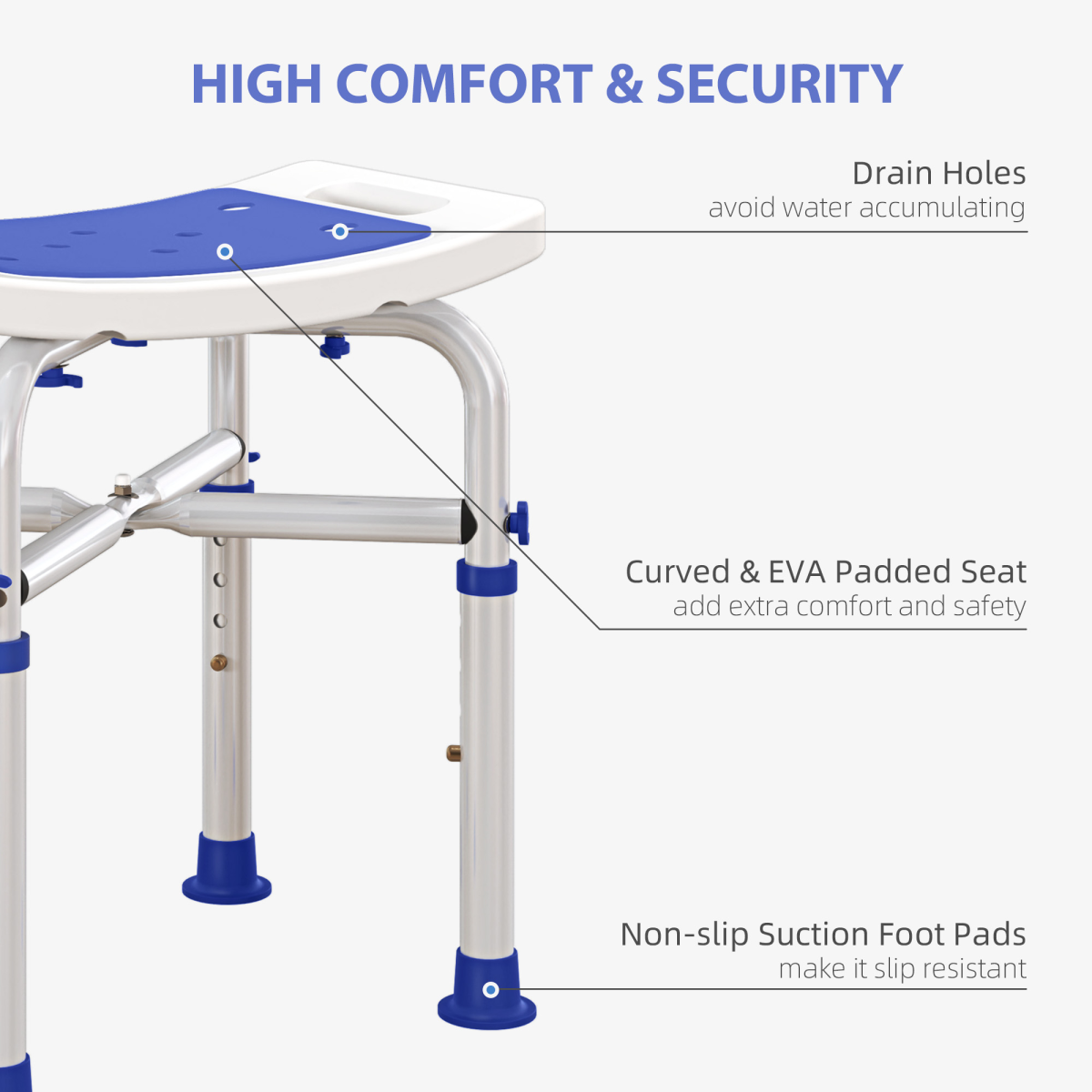 HOMCOM Adjustable Shower Stool with Padded Seat, 150kg, Purple