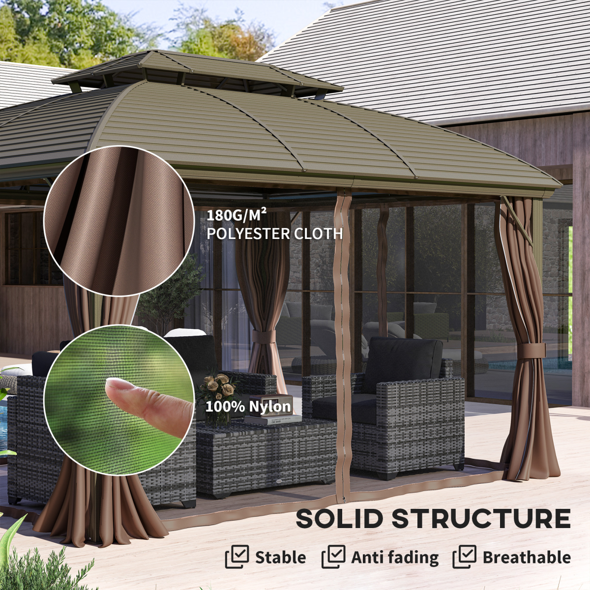 Outsunny 3.65 x 3m Aluminium Outdoor Gazebo with Hardtop Double Roof