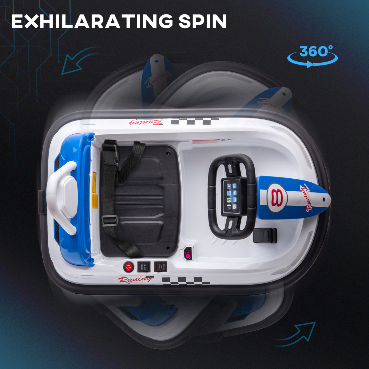HOMCOM 6V Kids Bumper Car, 360° Spin Ride-On, 2 Speeds, White