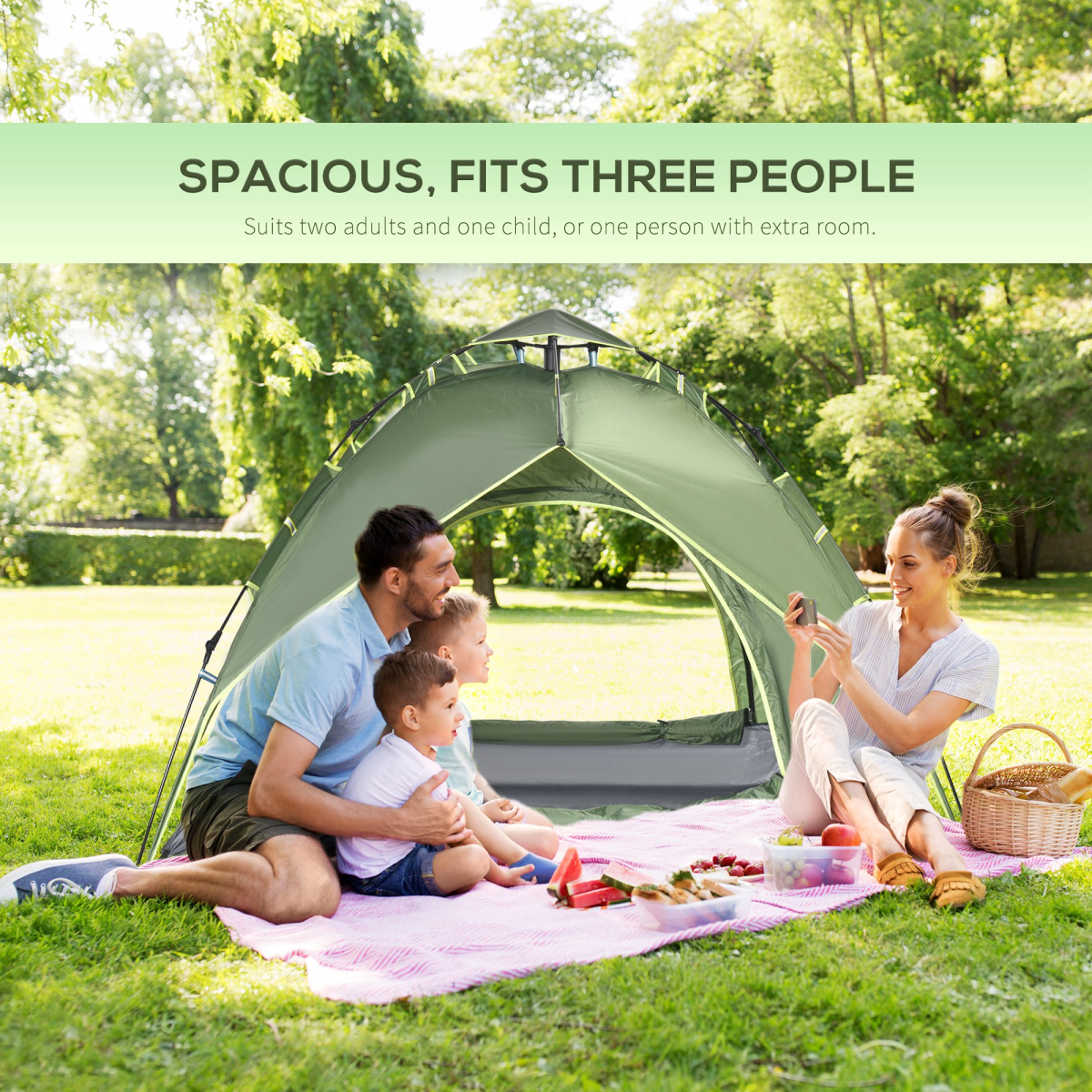 3 Person Pop Up Camping Tent, Water Resistant Dome Shelter with Mesh Windows and Ground Stakes for Festivals, Hiking and Travel