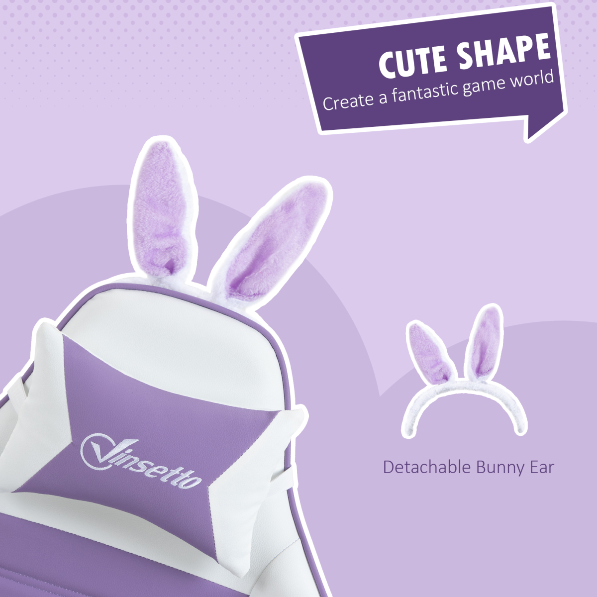 Vinsetto Racing Style Gaming Chair with Footrest, Removable Bunny Ears, Purple