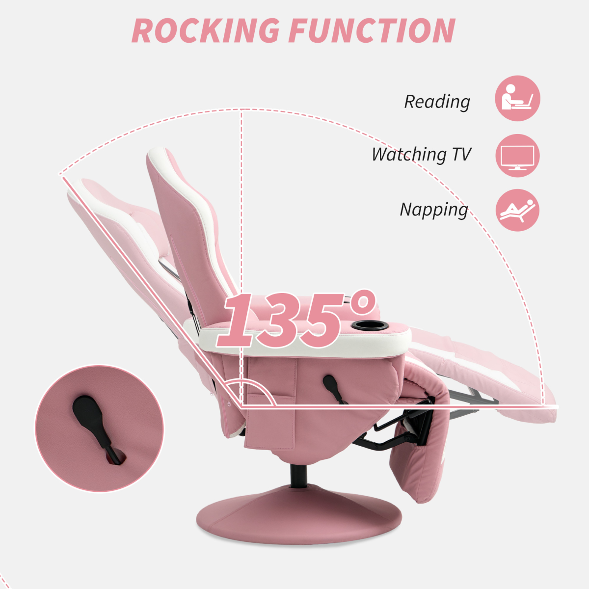 HOMCOM Manual PU Recliner Armchair with 135° Recline, Swivel & Footrest