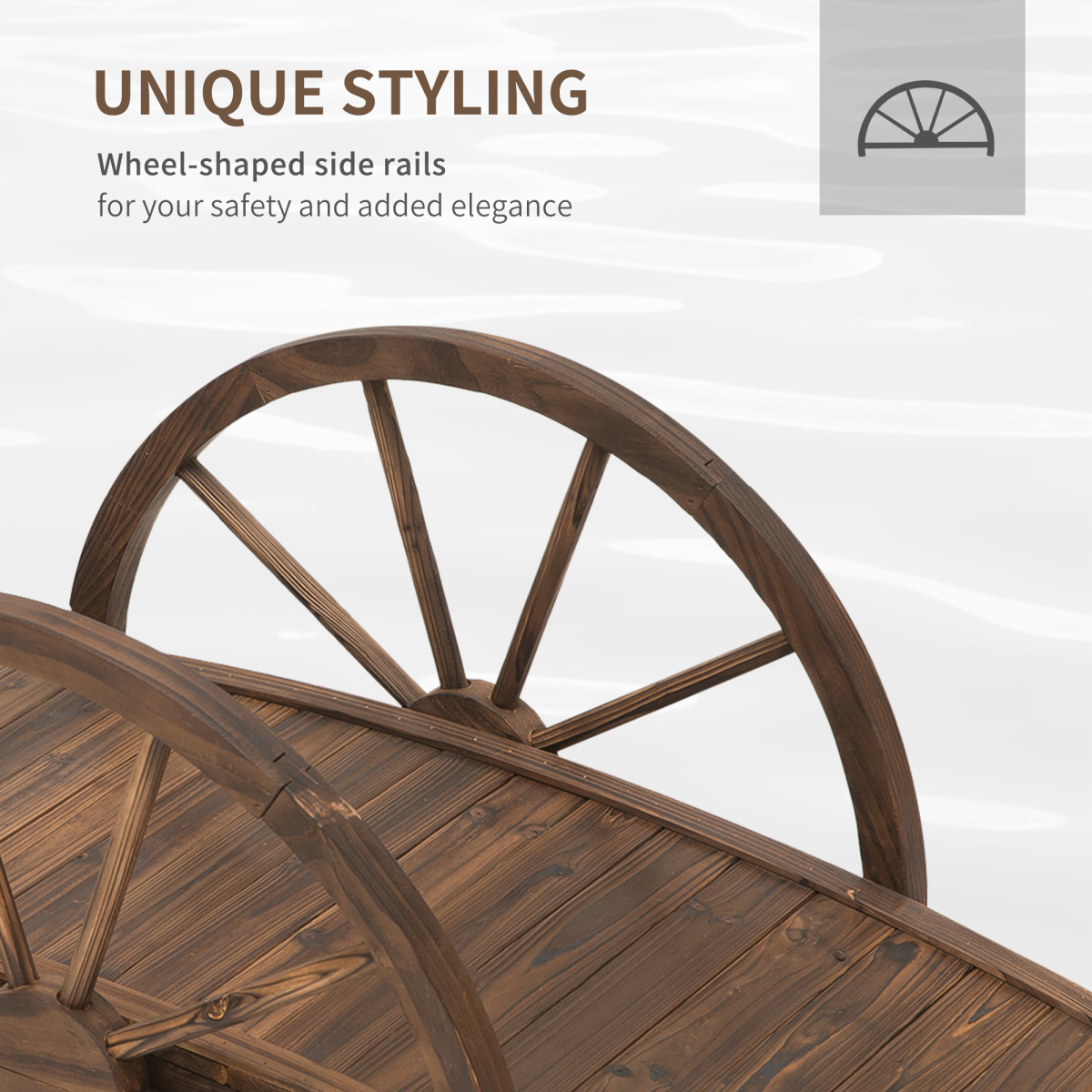 Outsunny Solid Fir Wood Garden Bridge with Curved Rails, Brown