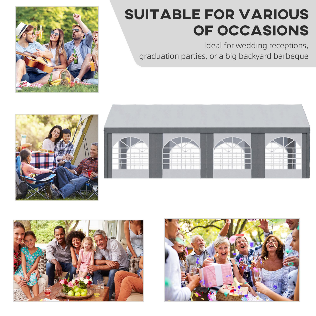 Outsunny 8 x 4m Party Tent Gazebo with Sides, 8 Windows, Double Doors