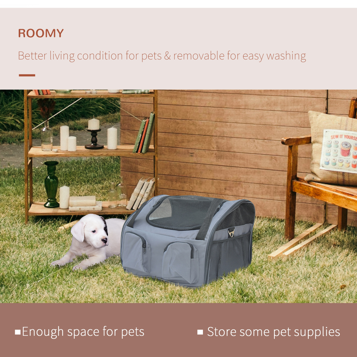 Pawhut Folding Pet Carrier Bag for Cats and X-Small Dogs, Mesh Top, Handles, Front and Side Pockets, Fits Front and Back Seats