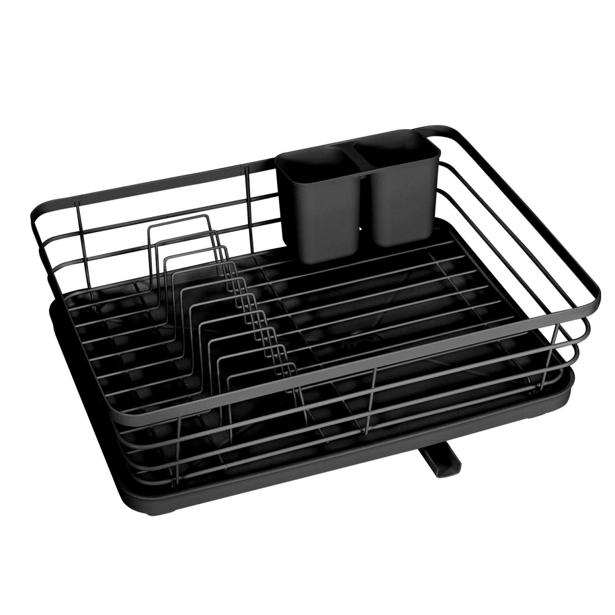 Vinsani Black Stainless Steel Dish Rack with Drip Tray and Utensil Holder
