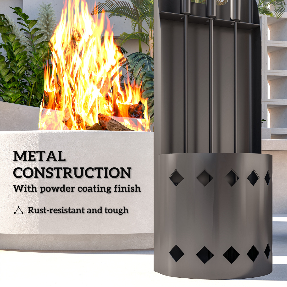 Outsunny 4-Piece Metal Fireplace Companion Set, Black