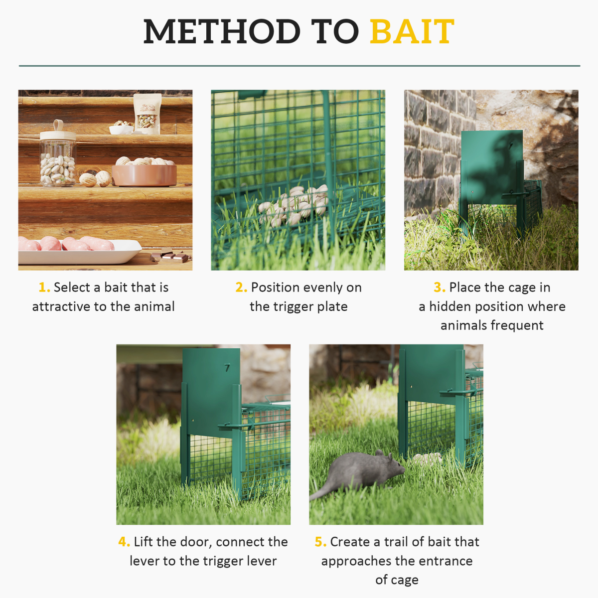 Outsunny Single Door Steel Rat Trap for Small Animals, Dark Green