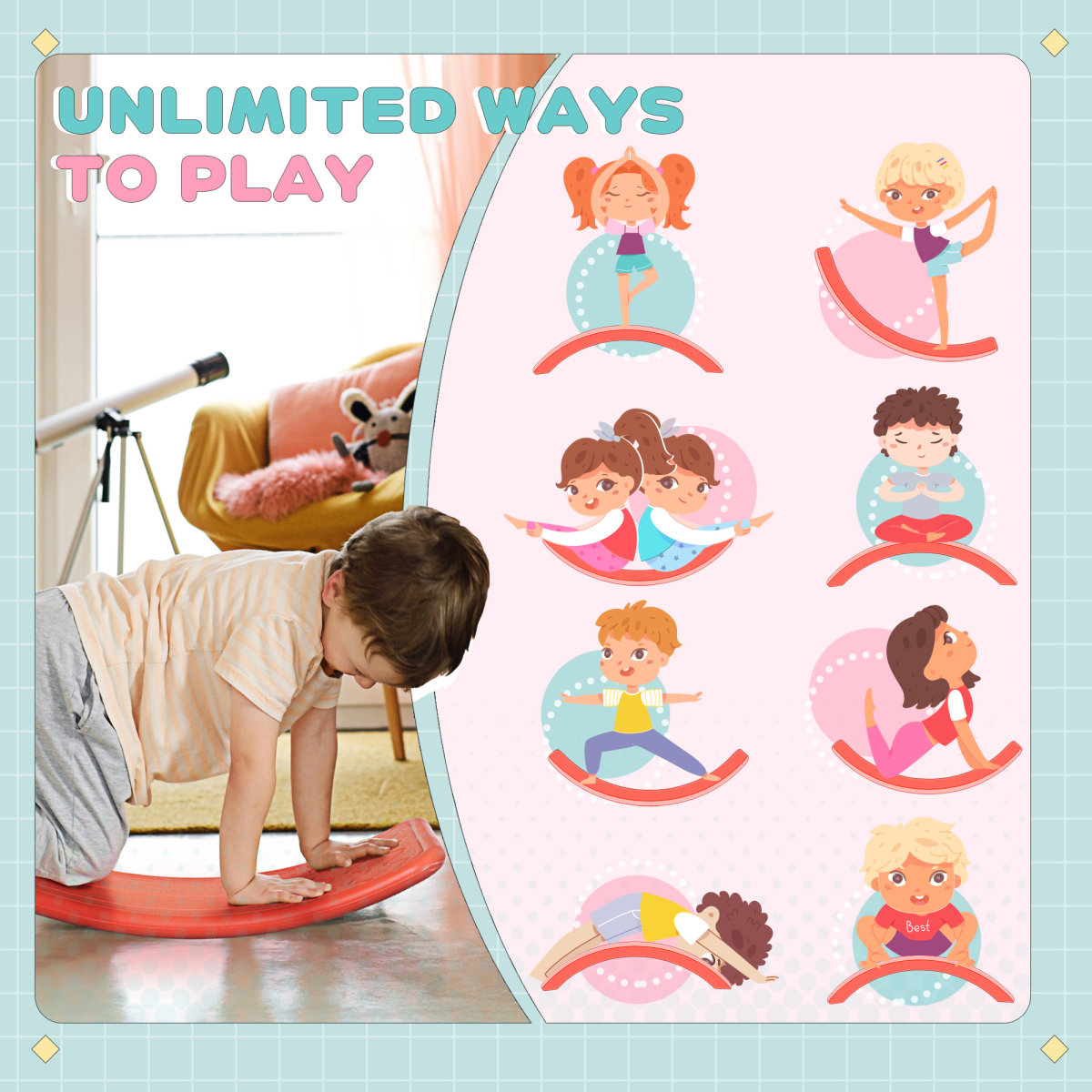 ZONEKIZ Kids Balance Wobble Board, Montessori Toy for Ages 3-6