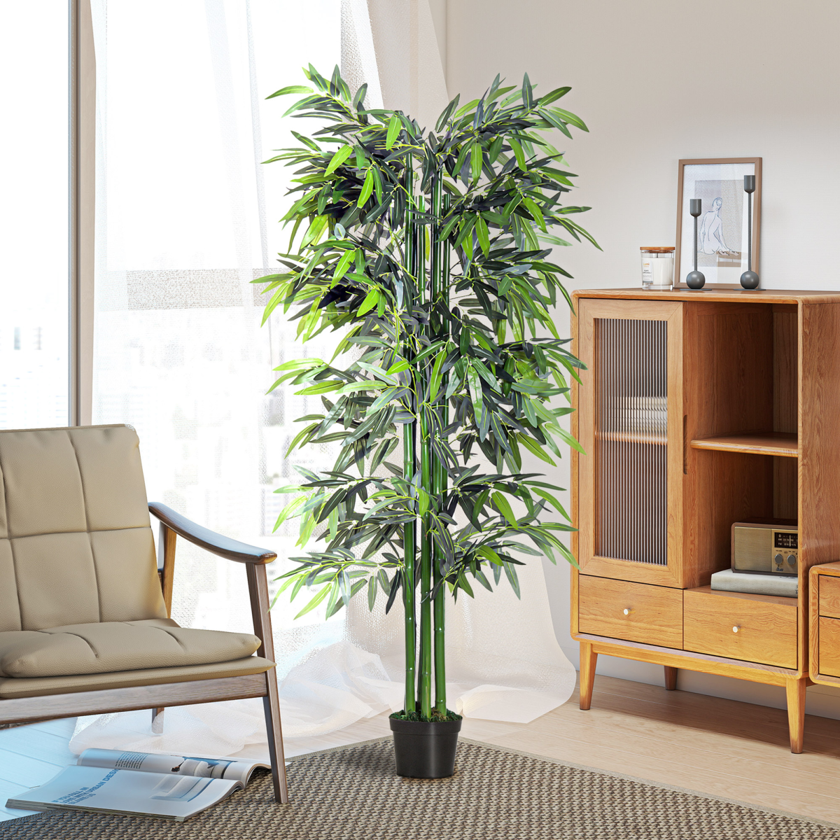 Outsunny Artificial Bamboo Tree Plant, 1.8m Green in Black Pot
