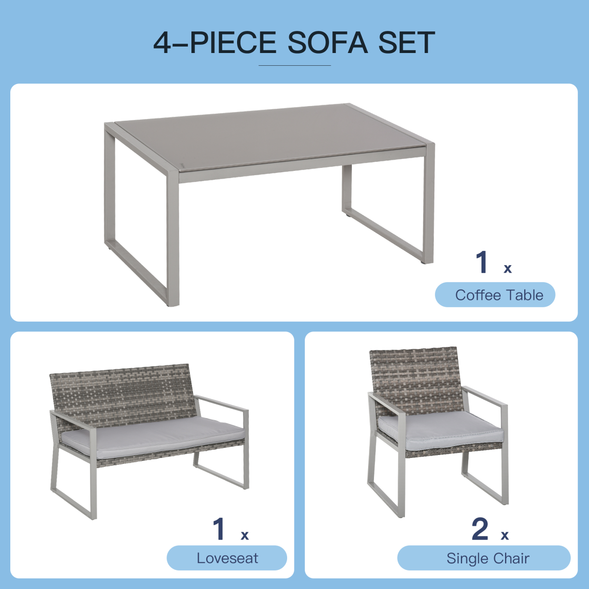 Outsunny 4-Piece Grey Rattan Outdoor Seating Set with Table