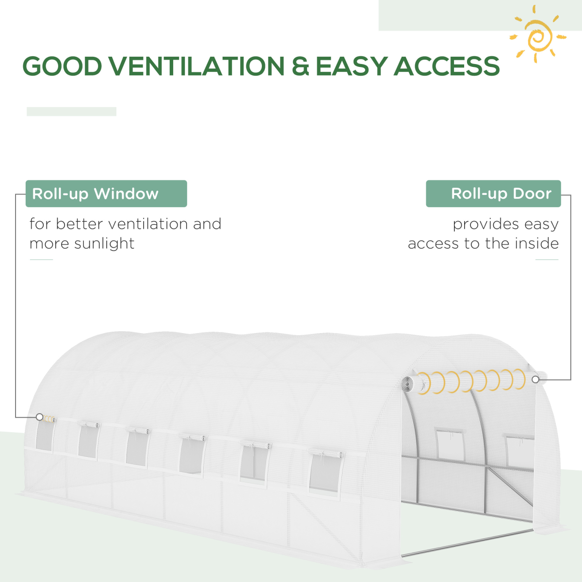 Outsunny 6x3x2m White Greenhouse Replacement Cover with Zipped Door and 12 Windows (Cover Only)