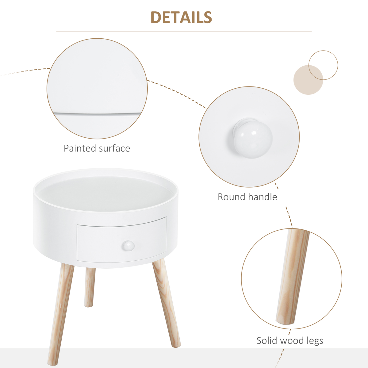 HOMCOM Round Coffee Table with Drawer, 38 x 45H cm, White
