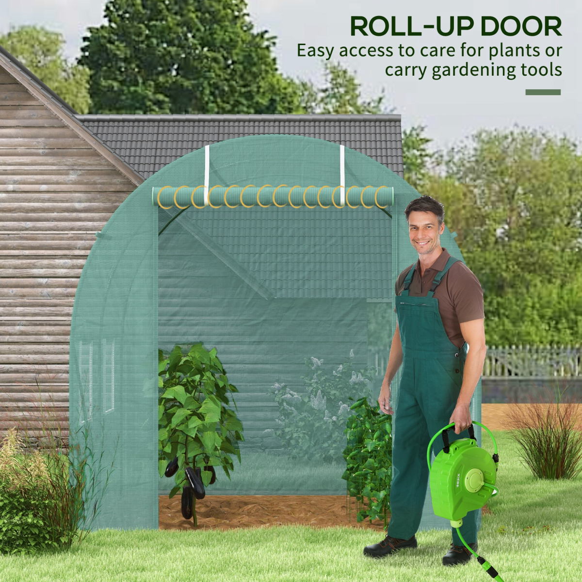Walk-In Tunnel Greenhouse Kit, Heavy-Duty Greenhouse with Roll-Up Zipper Doors and Mesh Windows, 8.2 x 6.6 x 6.6 ft